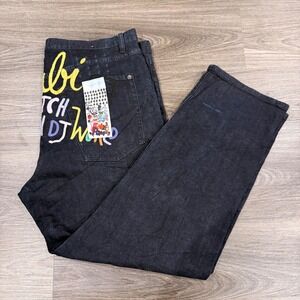 Ksubi Dark Wash Distressed Graphic Print Denim Selvidge button fly Jeans 40x30